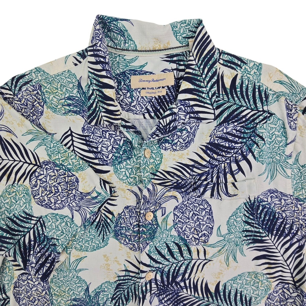 Tommy Bahama Original Fit Shirt Mens Large Blue Pineapple Silk Tropical Hawaiian